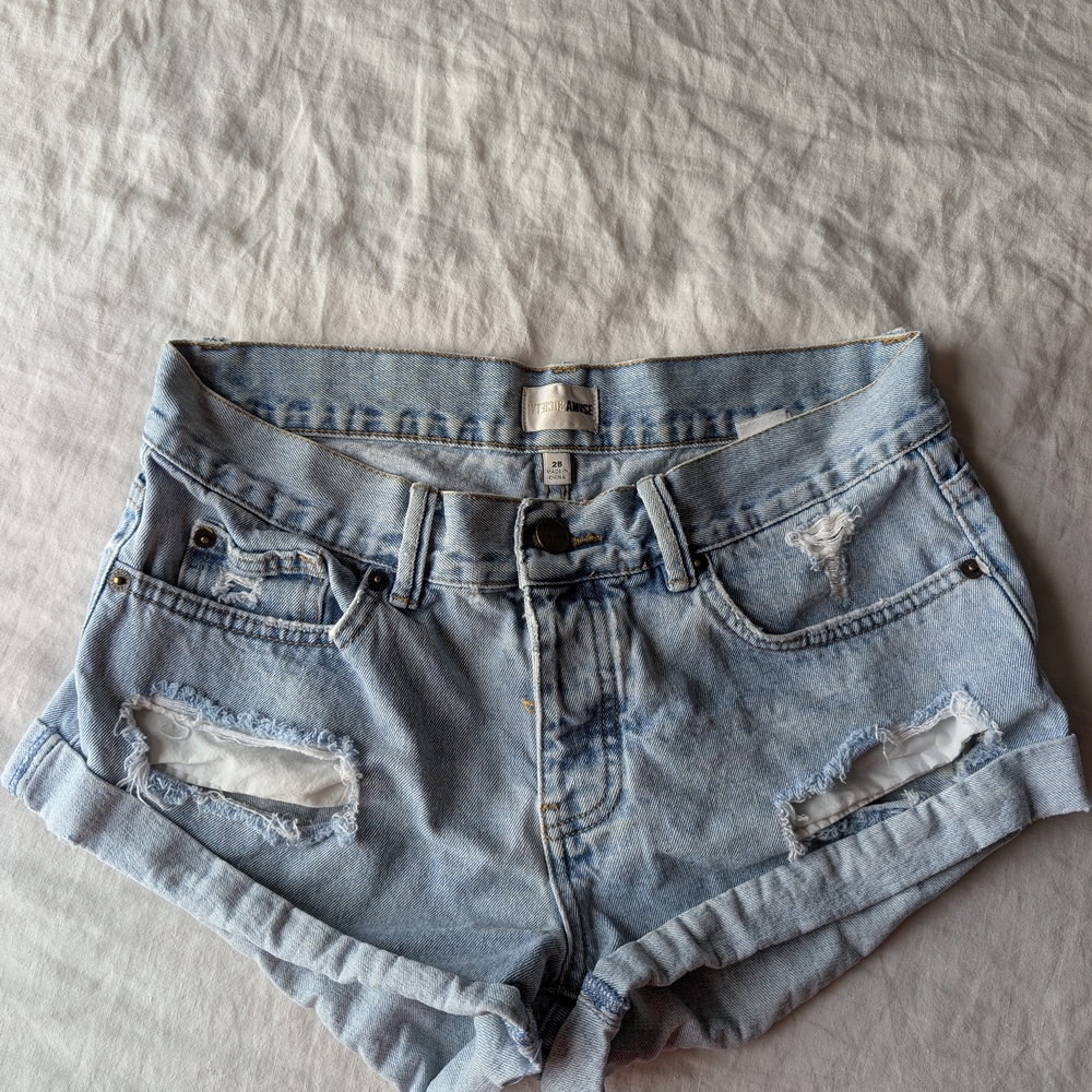 Amuse Society Blue Jean Shorts Distressed Cut-Offs